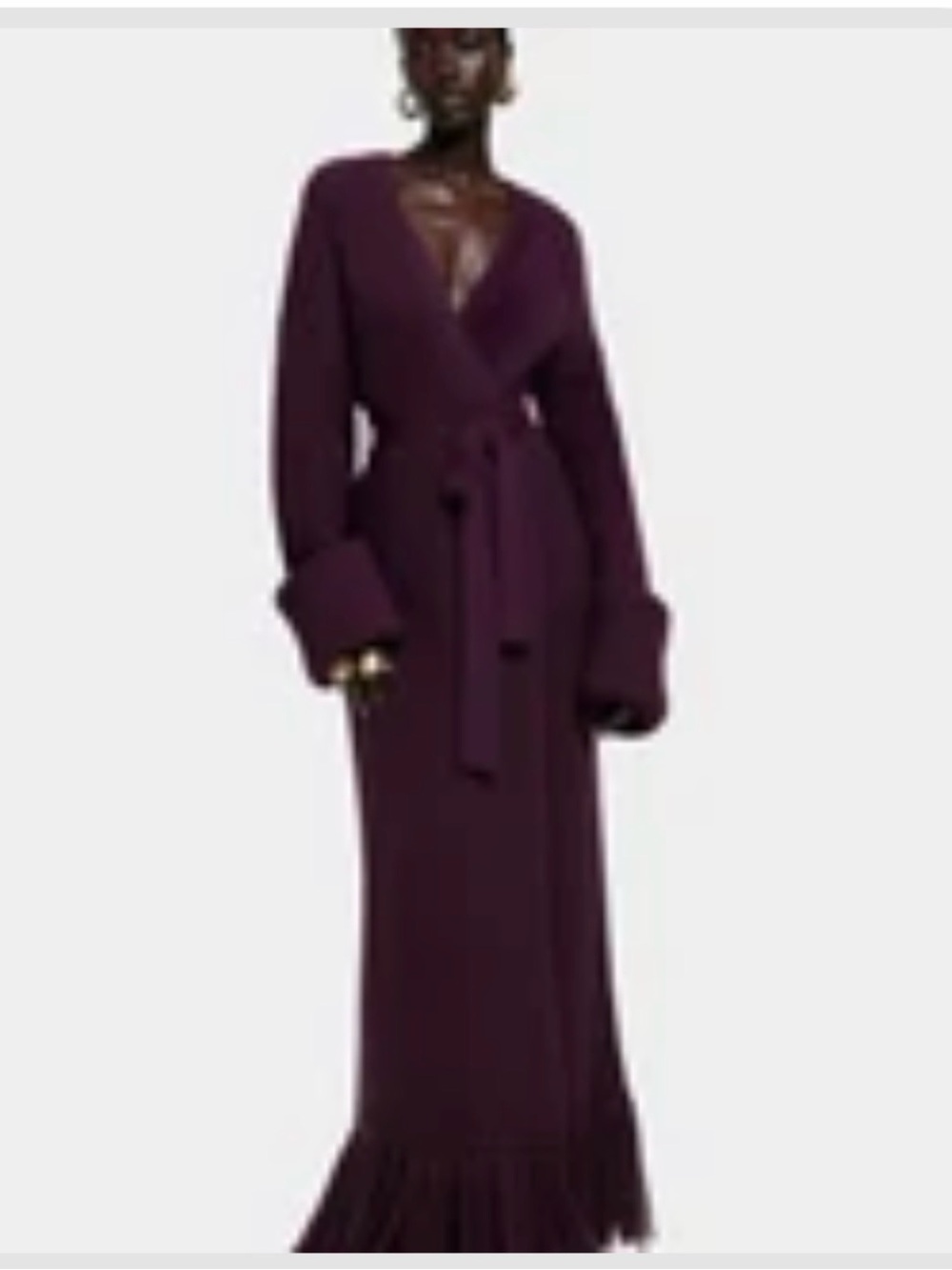 Hanifa Long Sleeve Knit Wrap Dress with Fringe - Plum